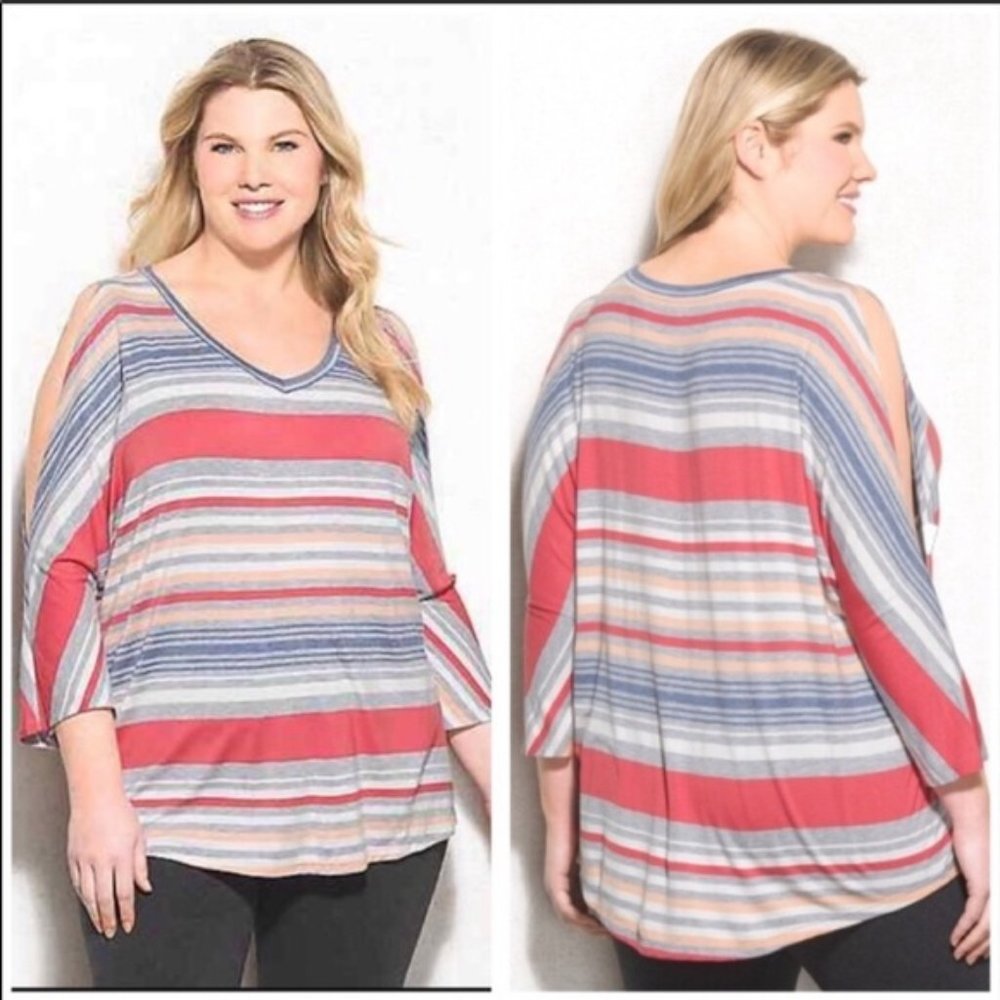COPY - 5/$25 Sunday Dress Barn 3/4 Sleeve Orange Stripe XL